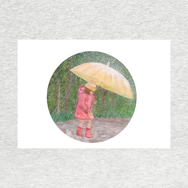 Girl walking in the rain and having fun with the water puddles by Daranem